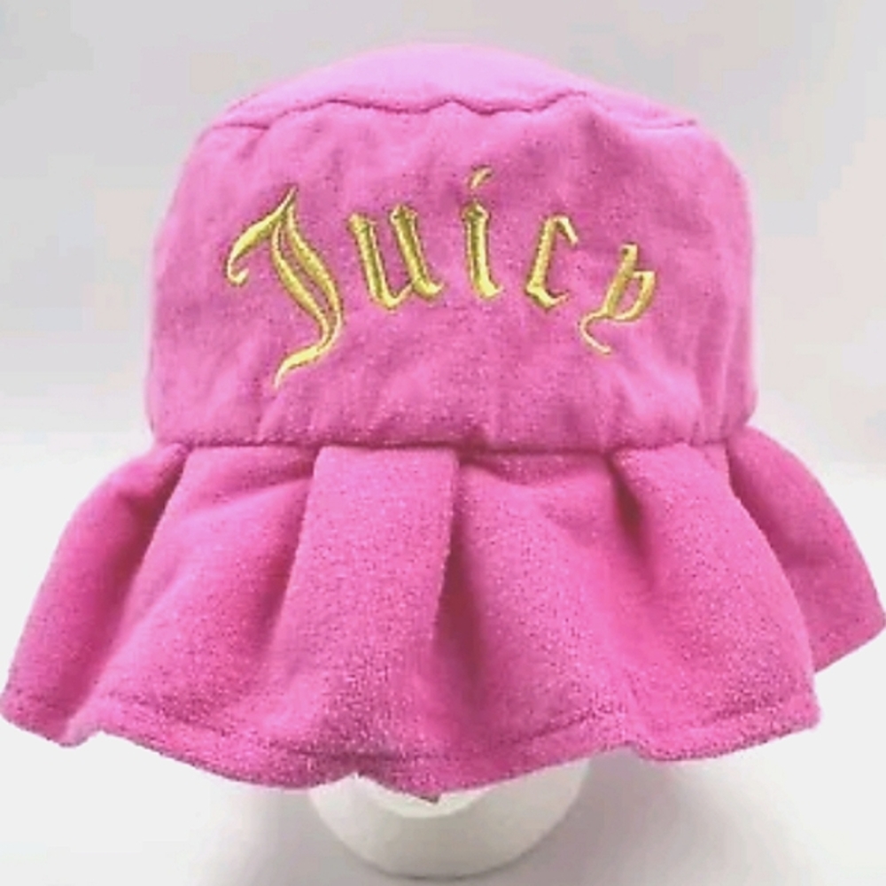 Juicy Couture Microfiber Terry Ruffle Bucket Hat Embroidered Logo, Hot Pink